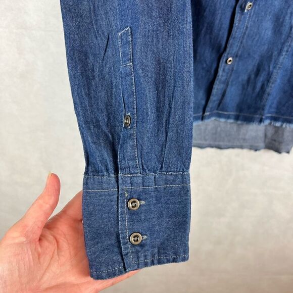 Kenneth Cole Blue Denim Fringed Long Sleeve Casual Shirt - Picture 5 of 7